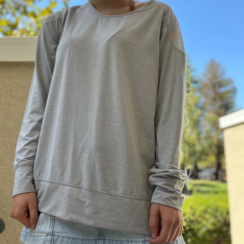 Reebok, White Athletic Long Sleeve with Mesh Shoulders